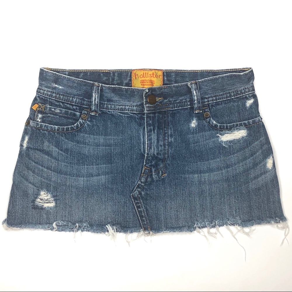 Hollister Distressed Raw Hem Denim Mini Skirt Sz 3
